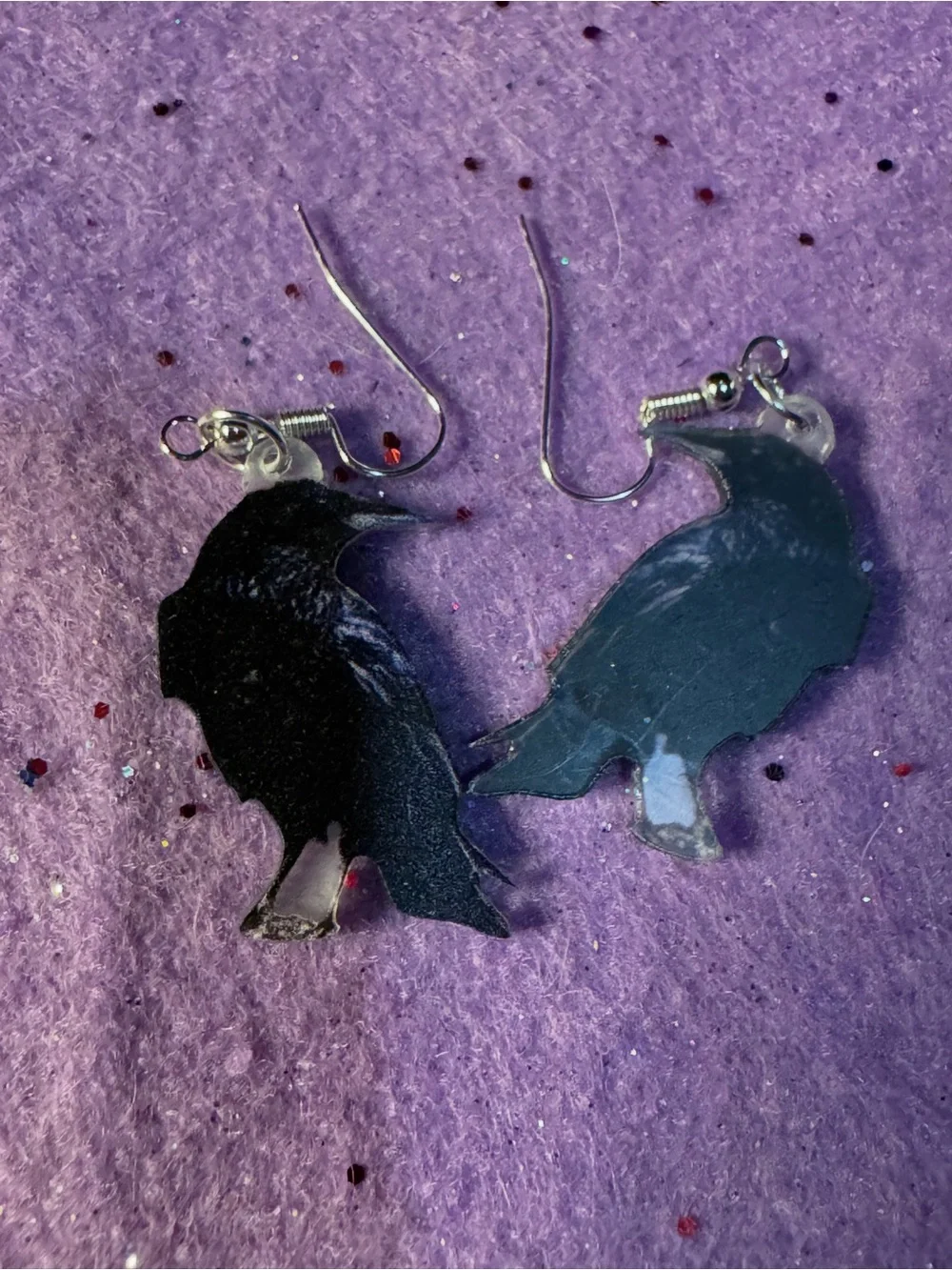 Black Raven Bird Earrings - Petite Bird Silhouette Jewelry